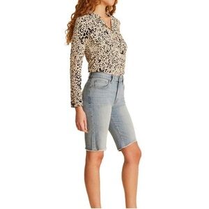 Warp + Weft | NWT BDA Athena High-Rise Bermuda Raw Hem Blue Jean Denim Shorts 29